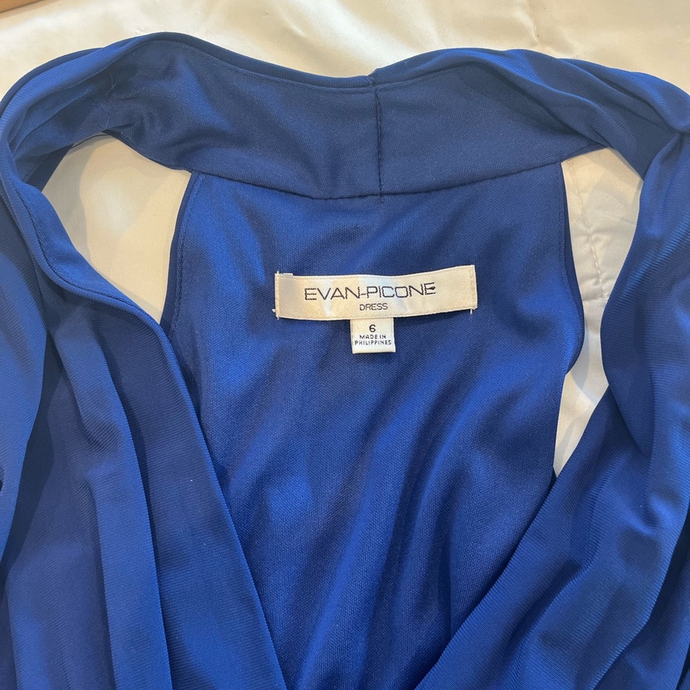 Evan Picone Cobalt Royal Blue Midi Dress Jersey Stretch Sleeveless Halter NWT 6 - Picture 3 of 9